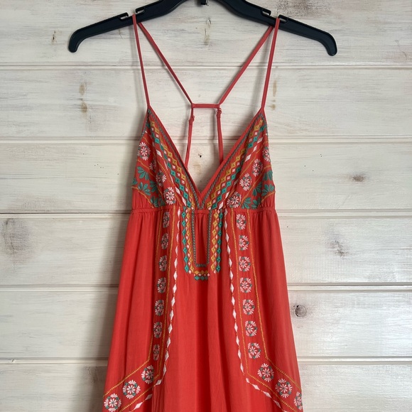 Flying Tomato Topical Orange Maxi Dress Size Small Embroidered Lined Cruise - Picture 4 of 11
